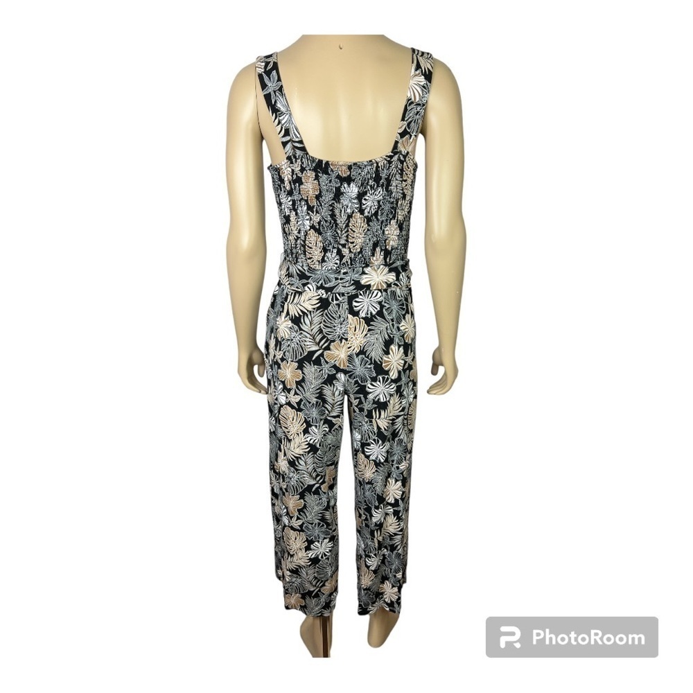 J. Jill Wearever Wide Leg Jumpsuit Tropical Print V Neck Pockets Sz Petite Small - Picture 2 of 12